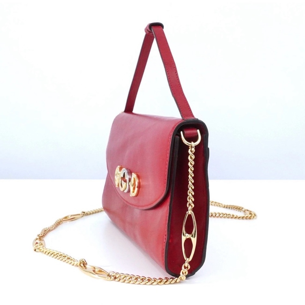 Gucci Zumi Red Shoulder Bag with Gold Chain 2 way Bag Preowned - Picture 14 of 17